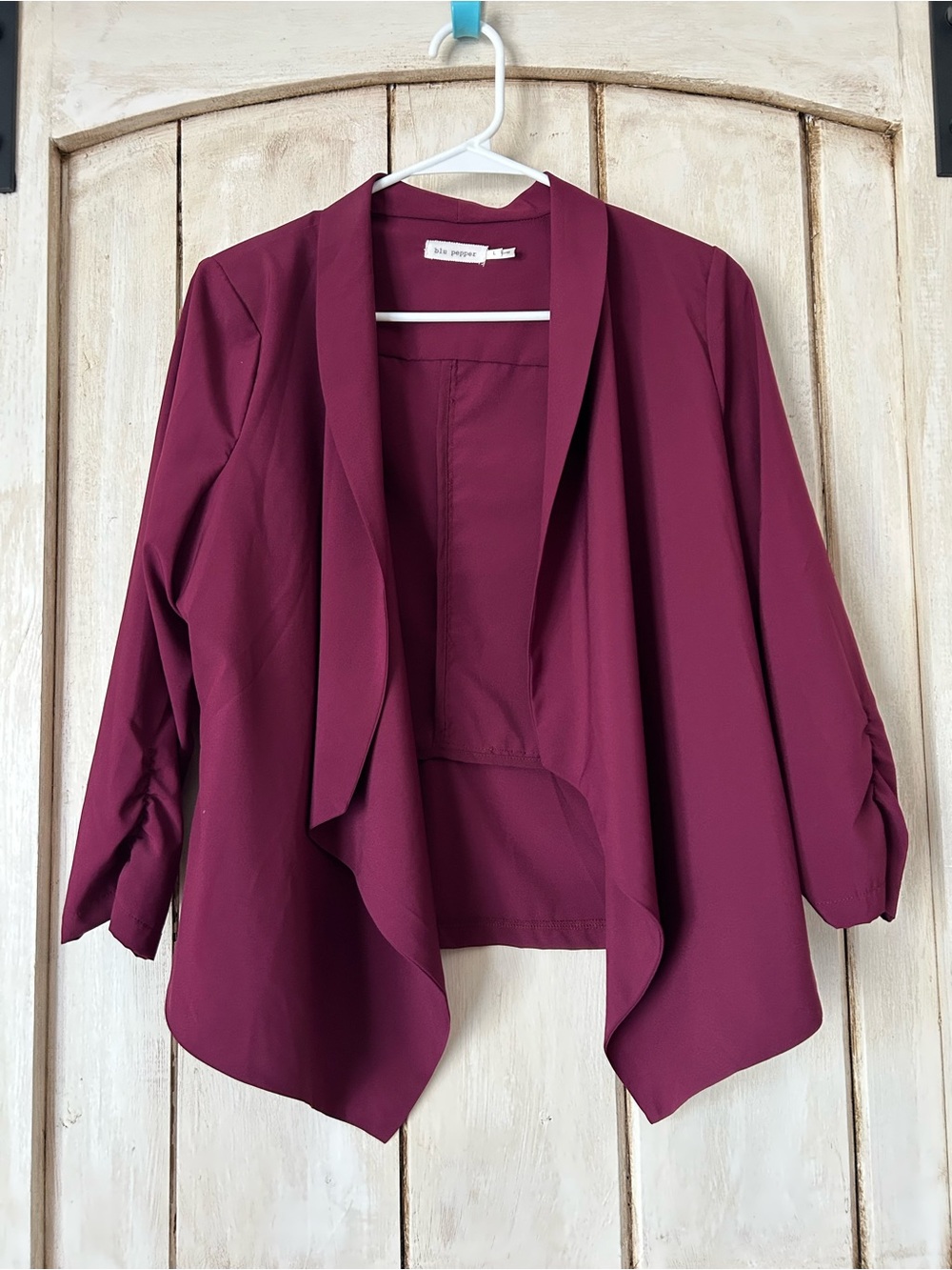 Blu Pepper Wine Open-Front Draped Blazer
